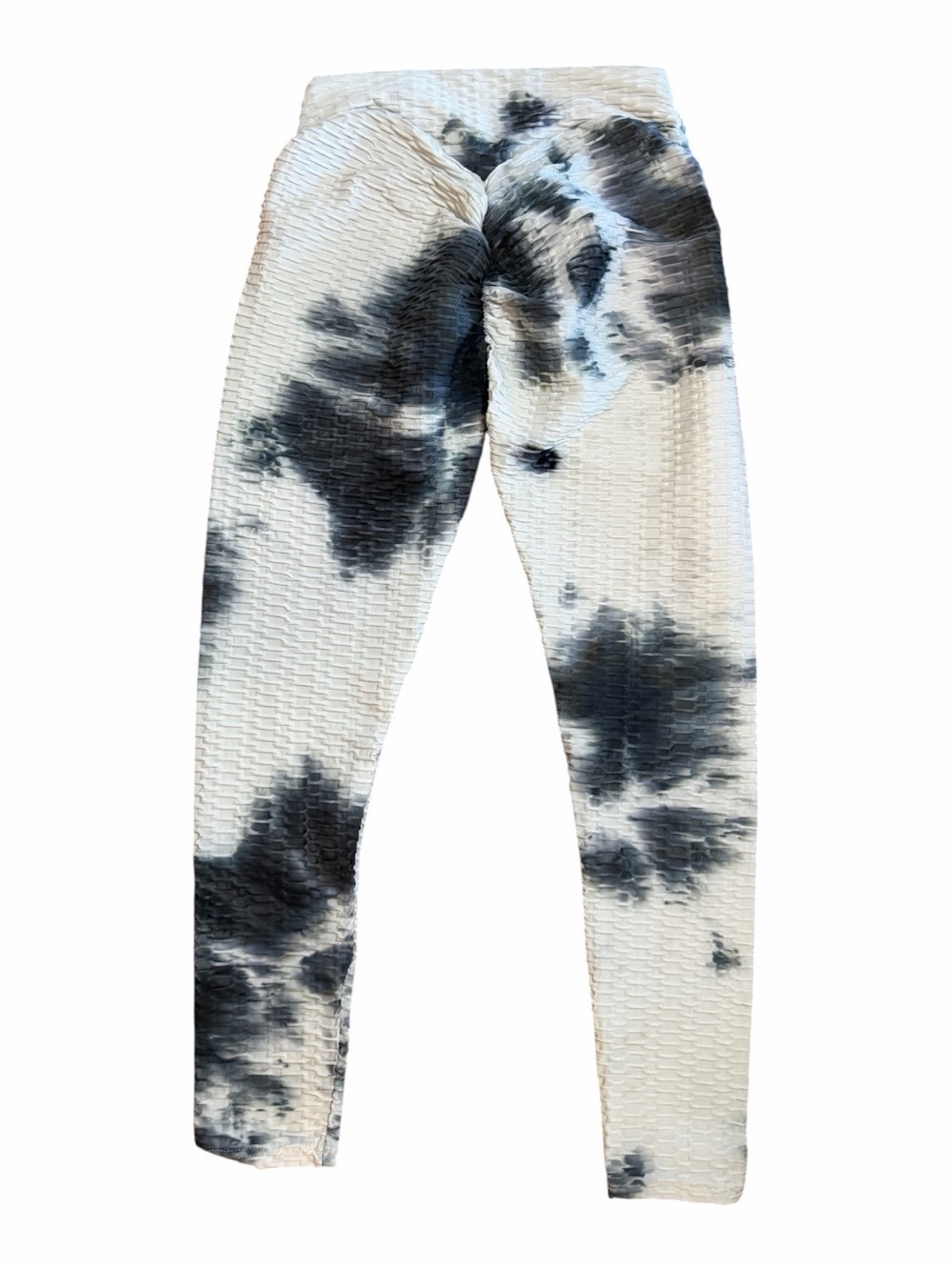 483. Tie-Dye High-Waist Textured Leggings - White/Black/Gray - Picture 4 of 5